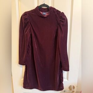 Gap long sleeve dark maroon velvet dress, size xs.